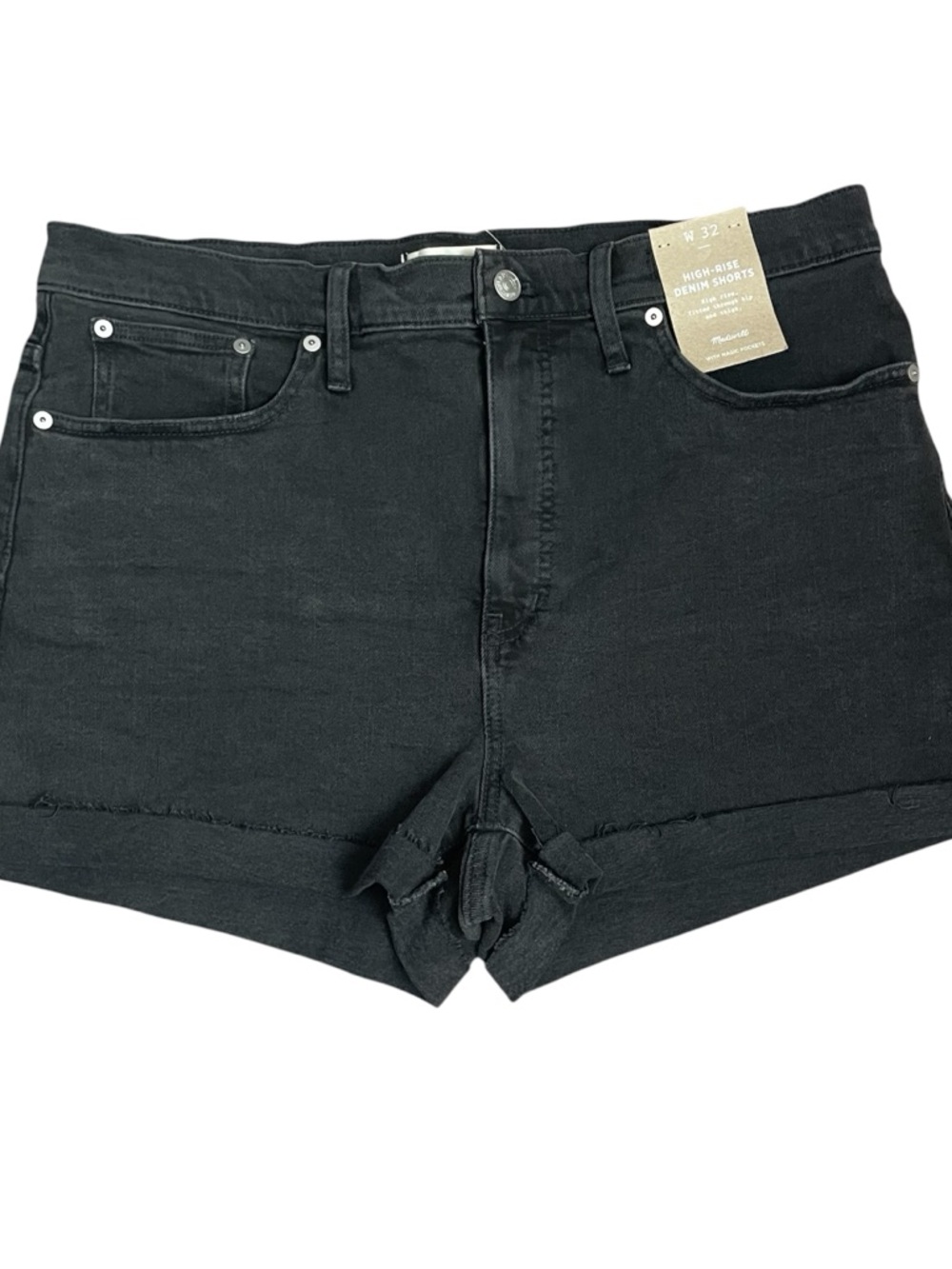 NWT Madewell Black Wash High-Rise Denim Shorts Size 32